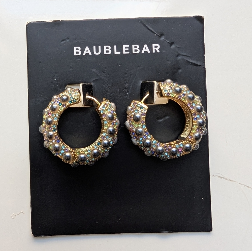 BaubleBar Statement Hoop Earrings – Black Pearl & Rhinestone Embellished NWT - Picture 4 of 5